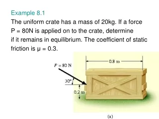 Example 8.1 The uniform crate has a mass of 20kg. If a force