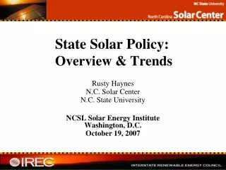 State Solar Policy:  Overview &amp; Trends