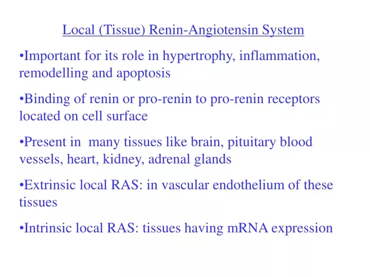 local tissue renin angiotensin system important