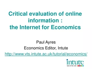 Critical evaluation of online information :  the Internet for Economics