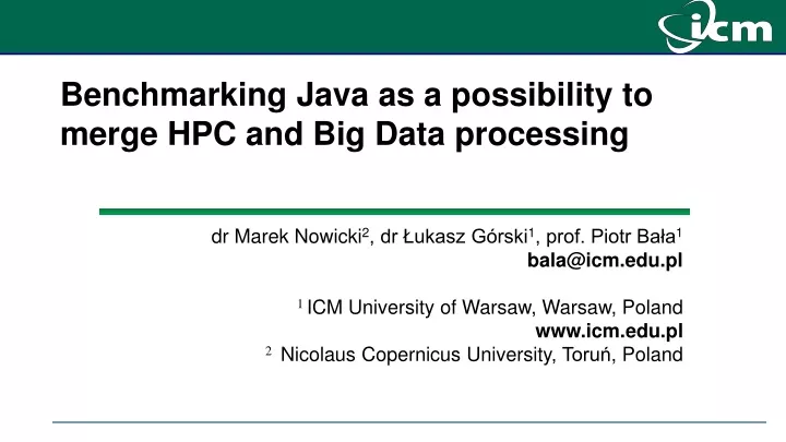 benchmarking java as a possibility to merge hpc and big data processing