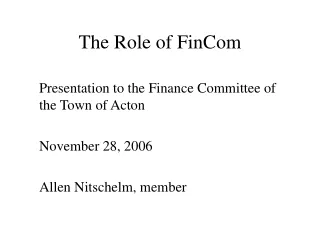 The Role of FinCom