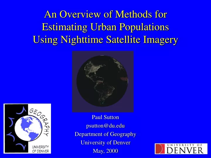 an overview of methods for estimating urban populations using nighttime satellite imagery