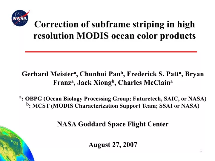 correction of subframe striping in high resolution modis ocean color products