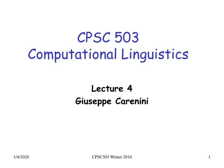 cpsc 503 computational linguistics