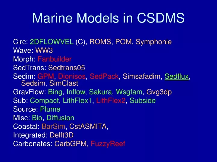 marine models in csdms