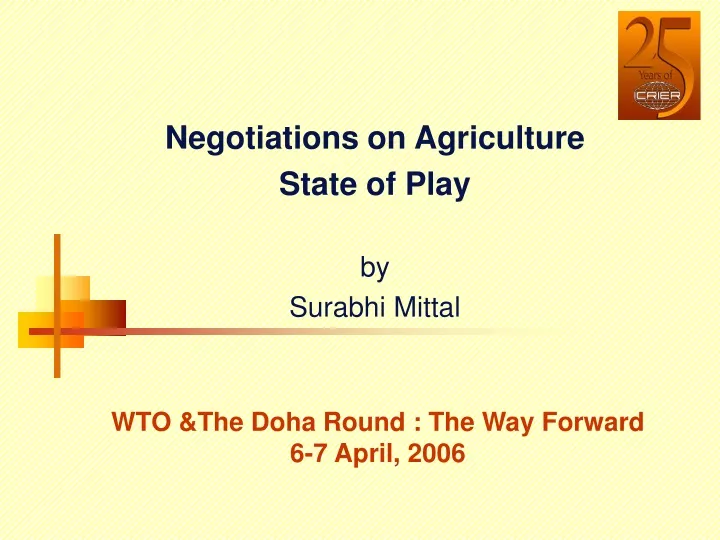 wto the doha round the way forward 6 7 april 2006