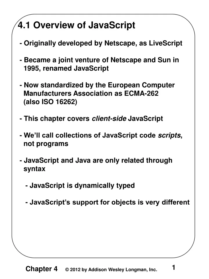 4 1 overview of javascript originally developed