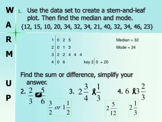 Use the data set to create a stem-and-leaf plot. Then find the median and mode.