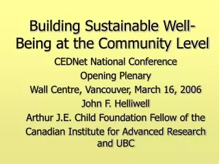Building Sustainable Well-Being at the Community Level