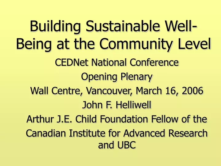 building sustainable well being at the community level