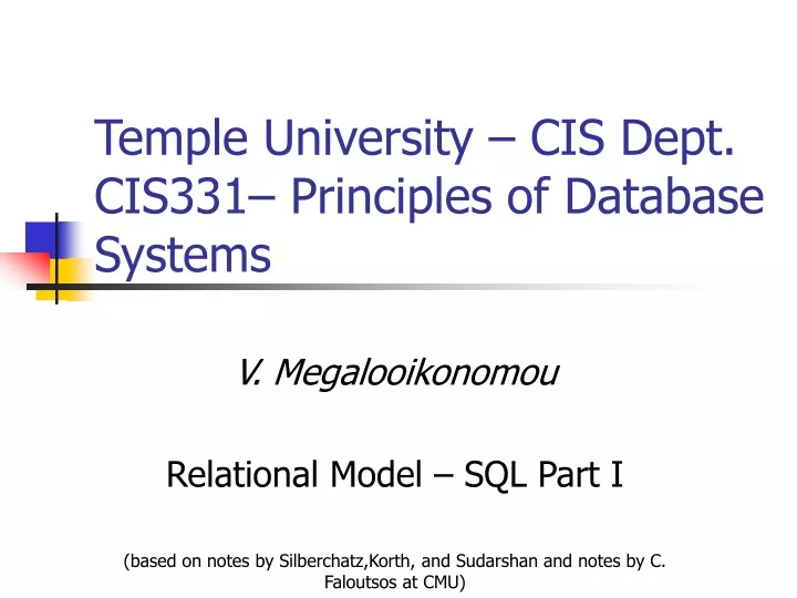 temple university cis dept cis331 principles of database systems