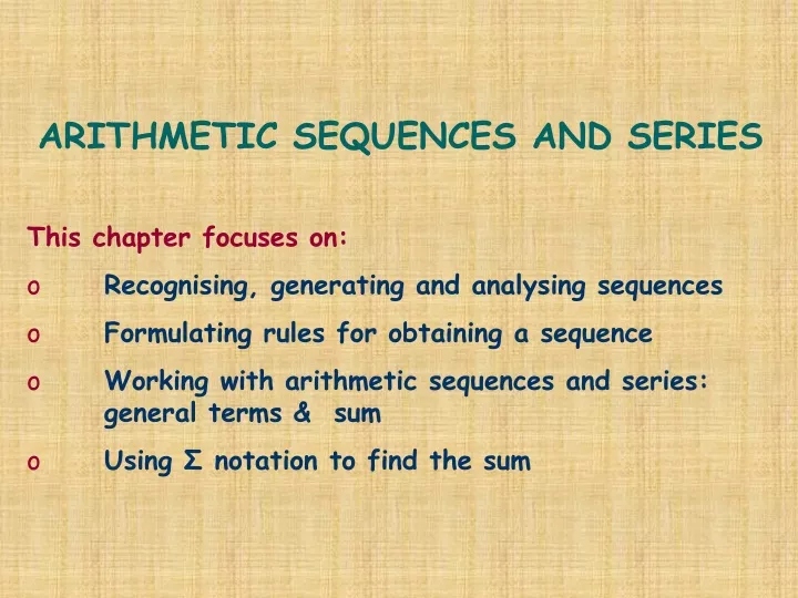 arithmetic sequences and series this chapter