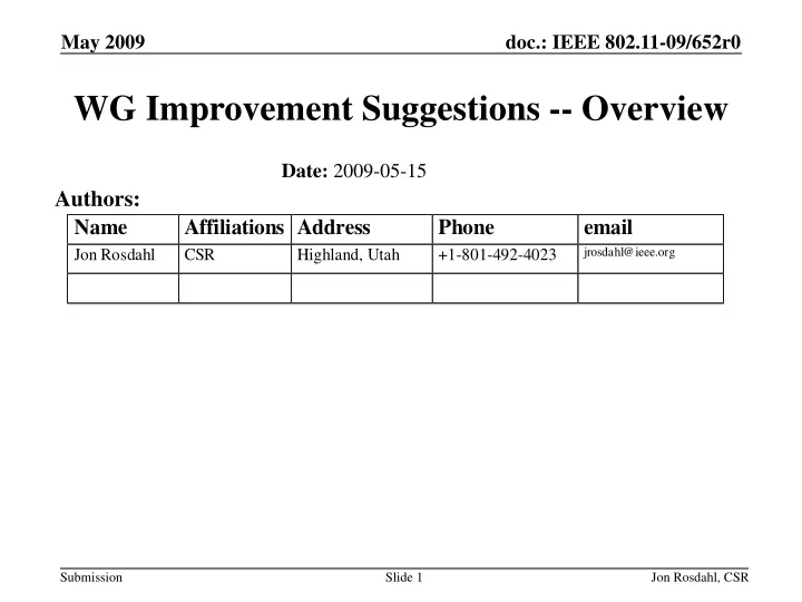 wg improvement suggestions overview