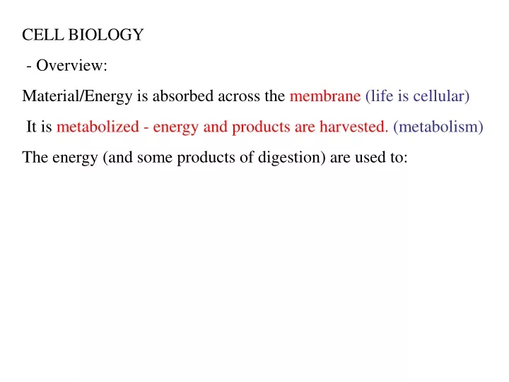 cell biology overview material energy is absorbed