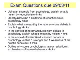 Exam Questions due 29/03/11