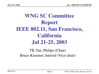 WNG SC Committee  Report IEEE 802.11, San Francisco, California Jul 21-25, 2003