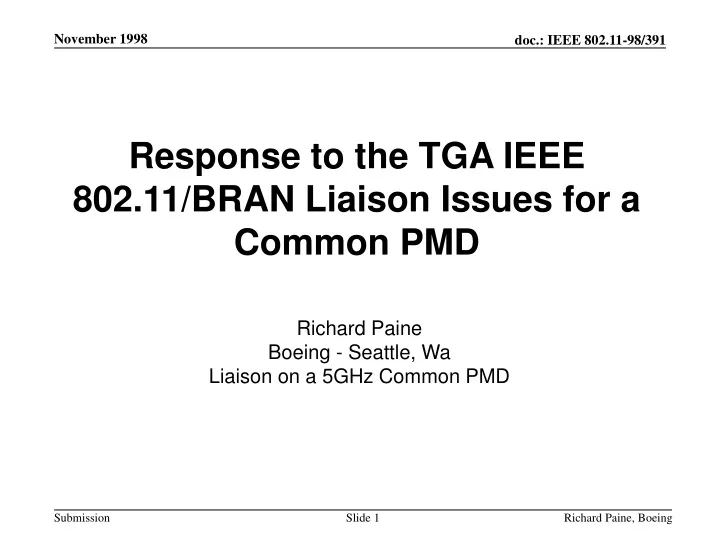 response to the tga ieee 802 11 bran liaison