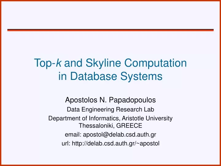 top k and skyline computation in database systems