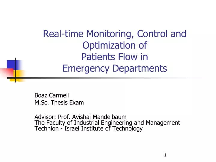 real time monitoring control and optimization of patients flow in emergency departments