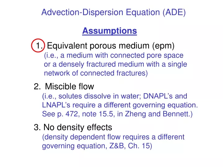 advection dispersion equation ade