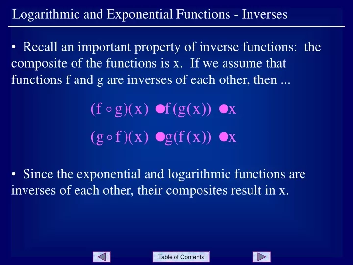 logarithmic and exponential functions inverses