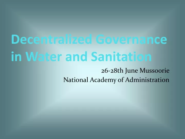 decentralized governance in water and sanitation
