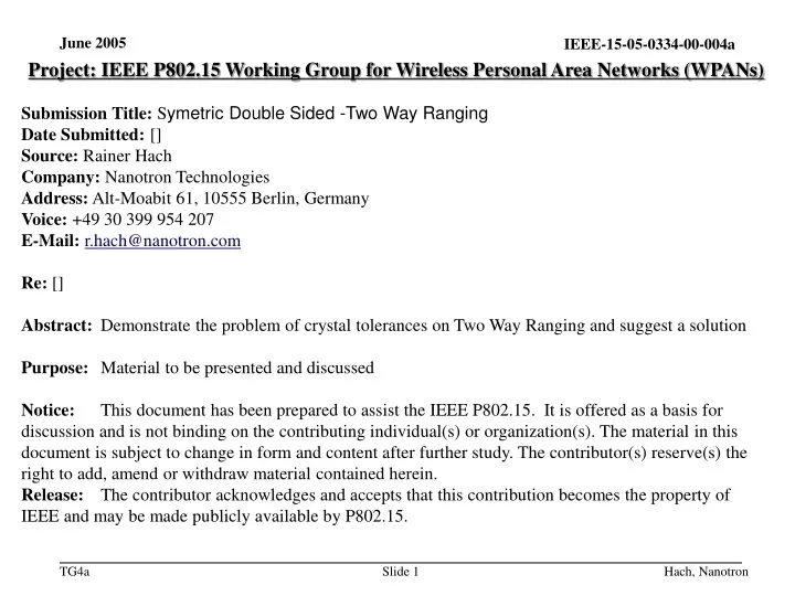 project ieee p802 15 working group for wireless