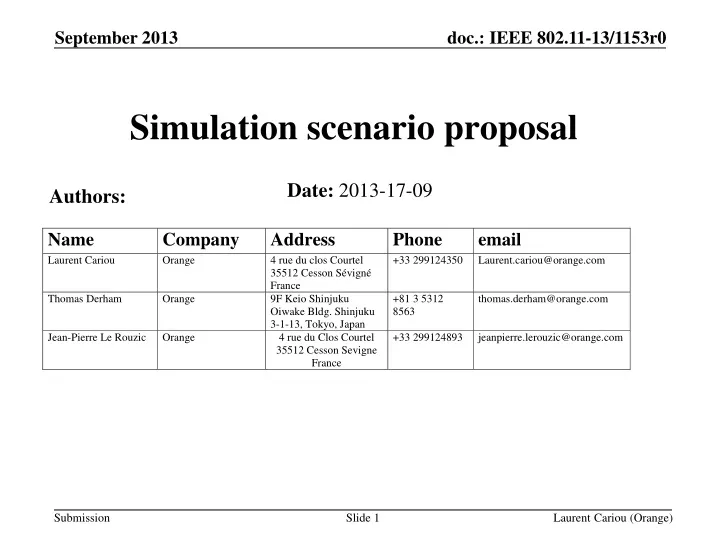 simulation scenario proposal