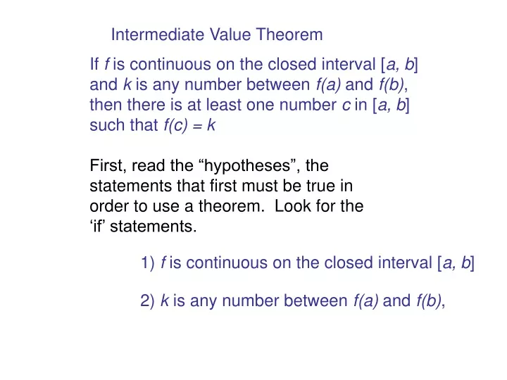 intermediate value theorem