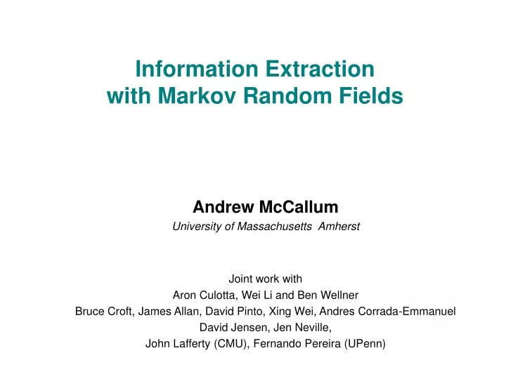 information extraction with markov random fields