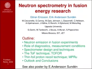 Neutron spectrometry in fusion energy research