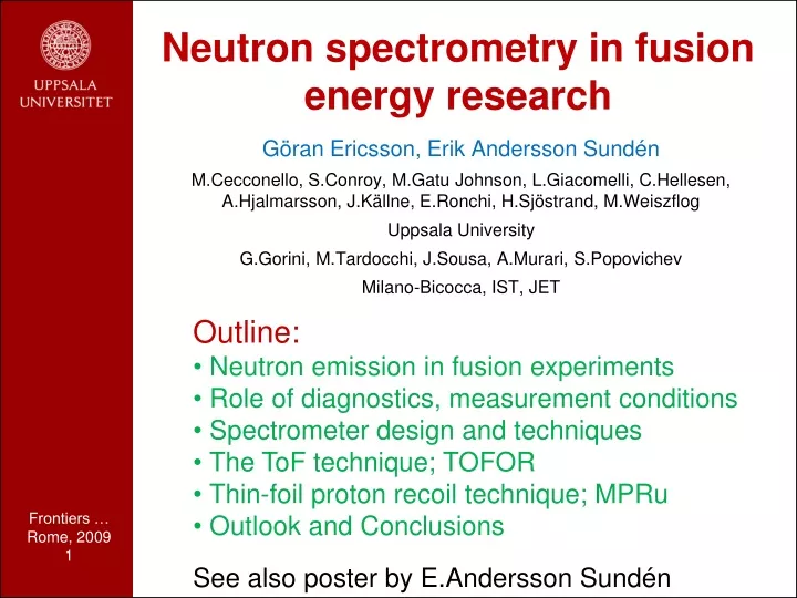 neutron spectrometry in fusion energy research
