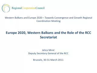 Jelica  Minić Deputy Secretary General of the RCC Brussels, 30-31 March 2011
