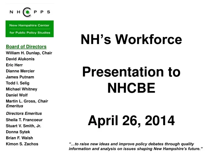 nh s workforce presentation to nhcbe april 26 2014