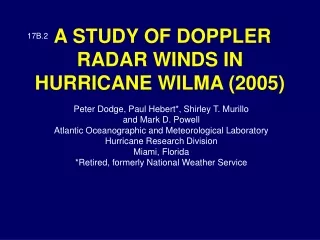 A STUDY OF DOPPLER RADAR WINDS IN HURRICANE WILMA (2005)
