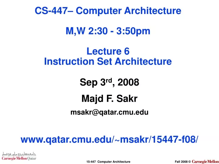 cs 447 computer architecture m w 2 30 3 50pm