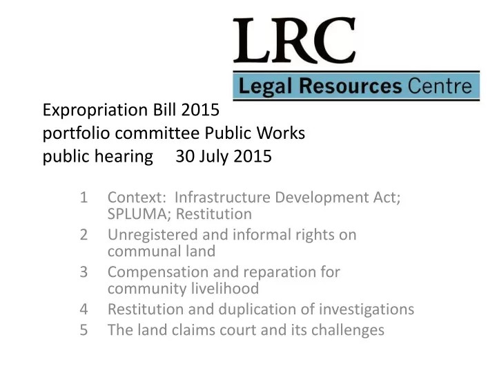 expropriation bill 2015 portfolio committee public works public hearing 30 july 2015