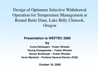 Presentation to WEFTEC 2000 by Curtis DeGasperi - Foster Wheeler