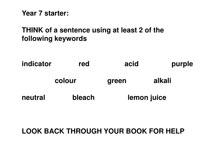 year 7 starter think of a sentence using at least