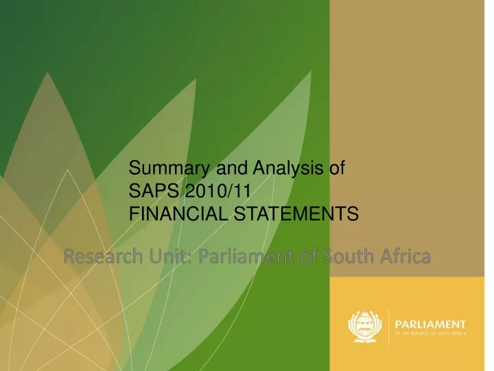 summary and analysis of saps 2010 11 financial