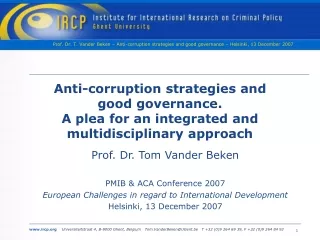Prof. Dr. Tom Vander Beken PMIB &amp; ACA Conference 2007