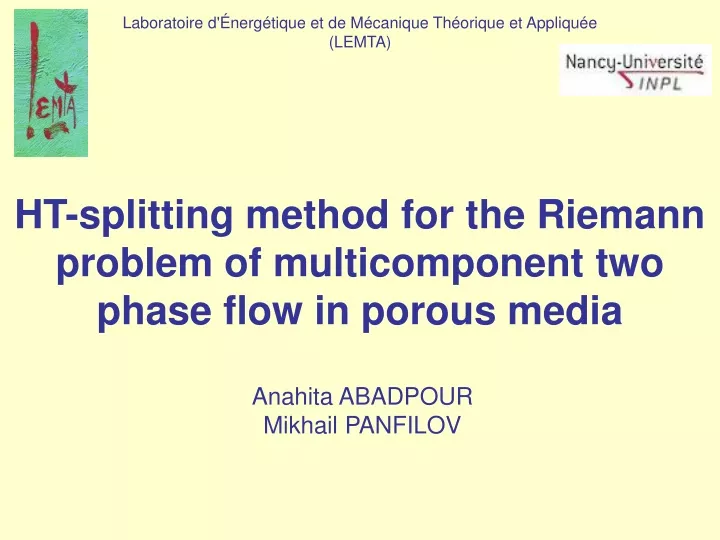 ht splitting method for the riemann problem of multicomponent two phase flow in porous media
