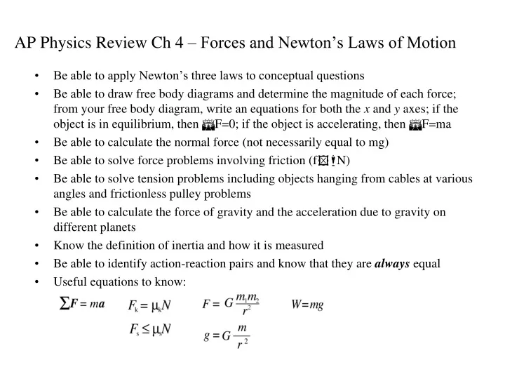 ap physics review ch 4 forces and newton s laws of motion