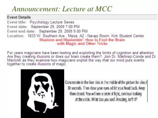 Announcement: Lecture at MCC