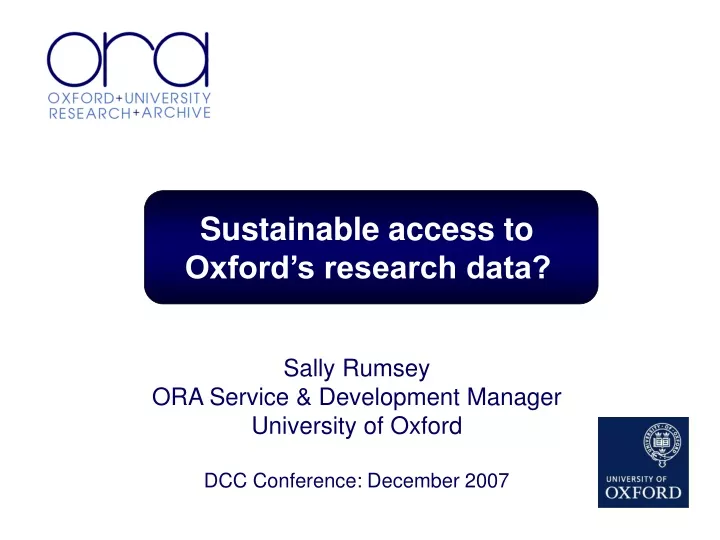 sustainable access to oxford s research data
