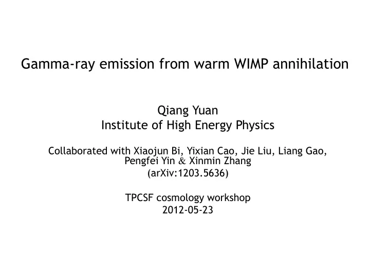 gamma ray emission from warm wimp annihilation