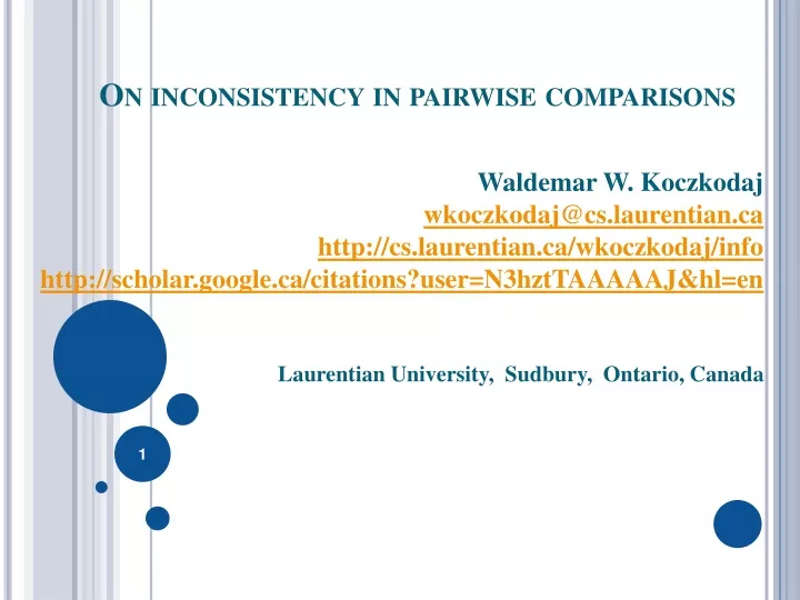 on i nconsistency in pairwise comparisons