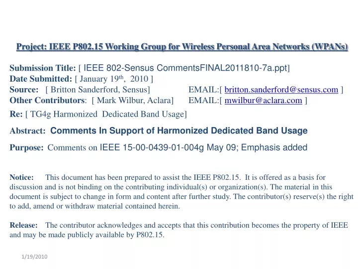 project ieee p802 15 working group for wireless