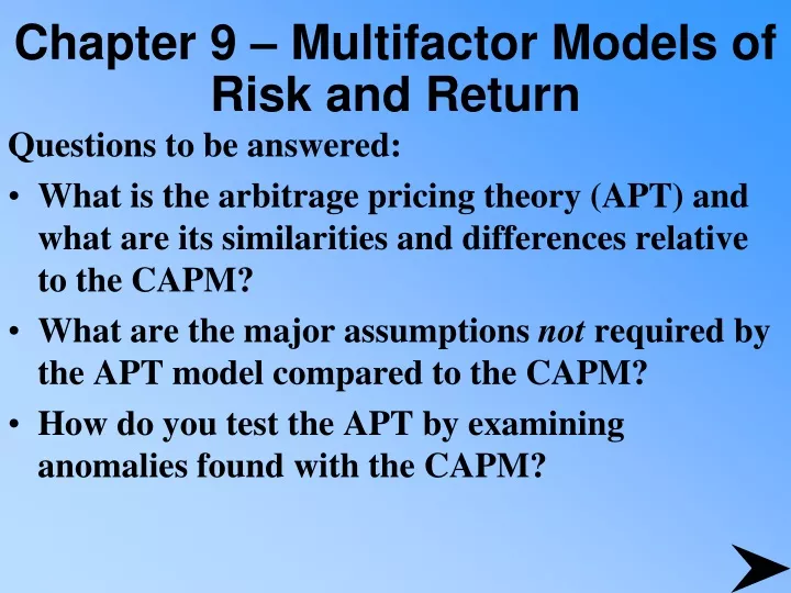 chapter 9 multifactor models of risk and return